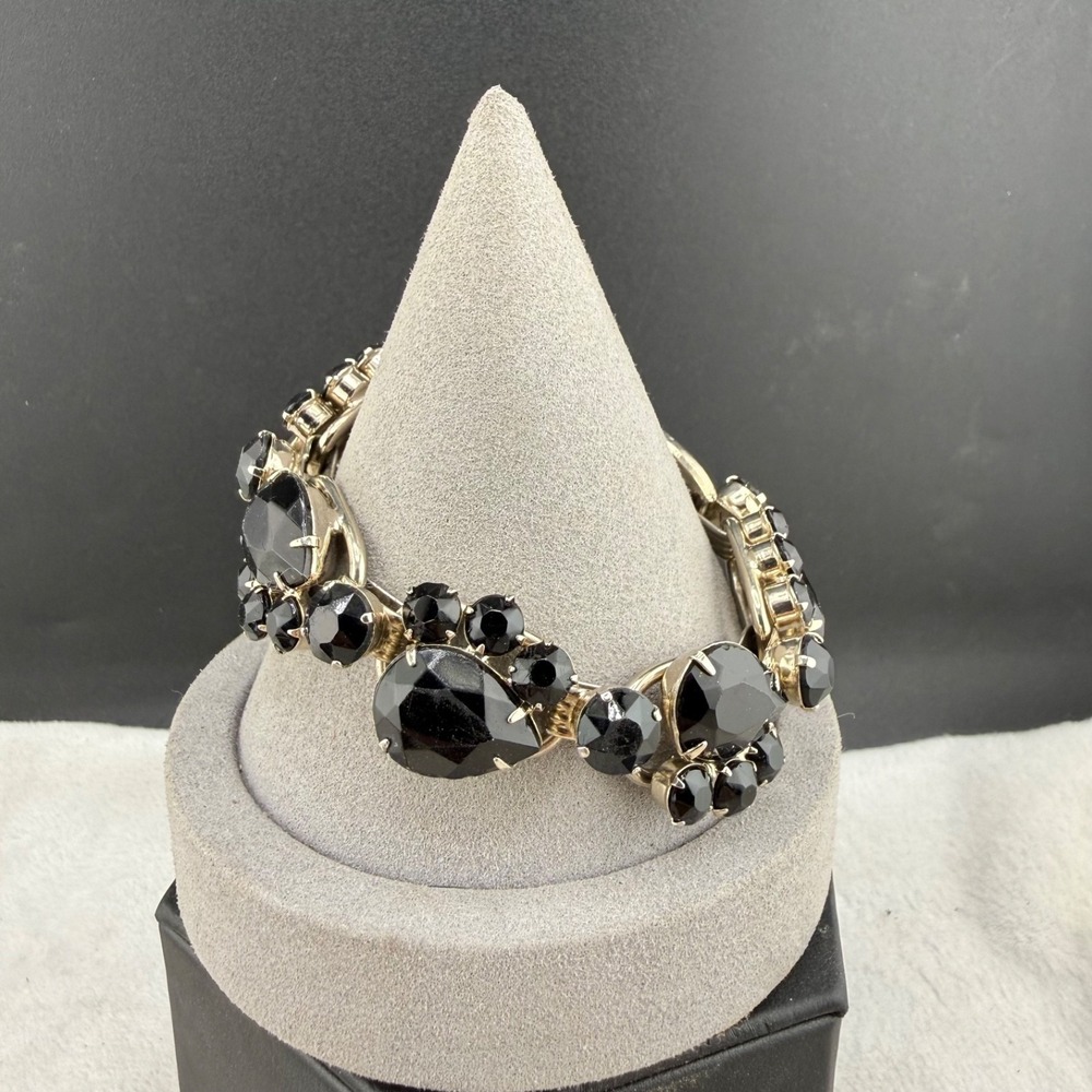 Vintage Juliana Rhinestone Bracelet Silver Tone Black Sparkle‎ 7"